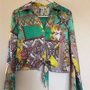 Rachel Zoe Multicolor Paisley Tie-Front Blouse